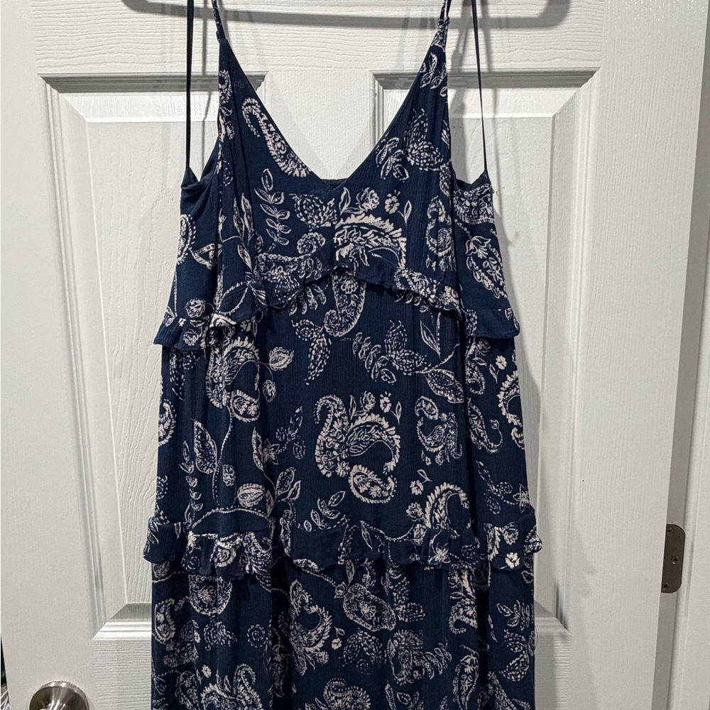 Express Blue Paisley Ruffle Midi Dress